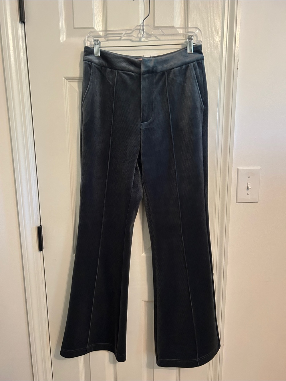 Traffic People Gray/Blue Flared Stretch Velvet Jeans
